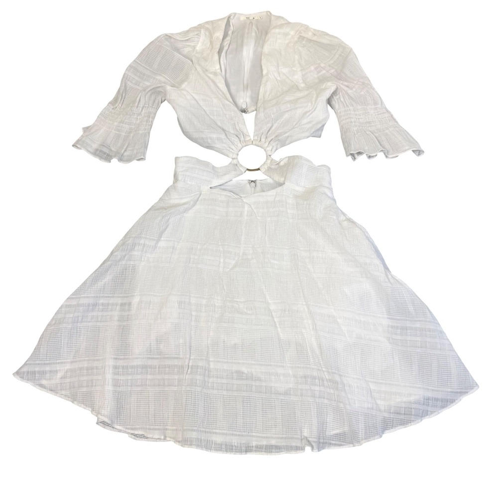 Tularosa Mini Dress Size S White Cutout Open Side Sleeve Textured Boho Party